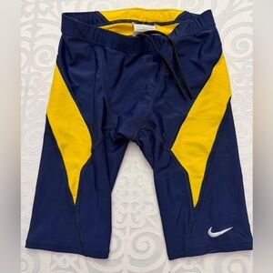 Nike Competitive Swim Navy Yellow Swim Training Jammer Shorts Pool Beach Size 26